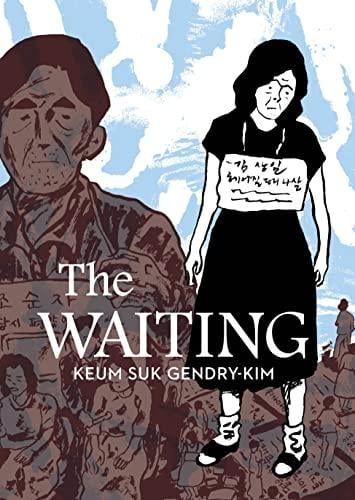 Ein ernster älterer Mann und eine verzweifelte Frau mit einem Schild auf einem Graphic-Novel-Cover, das Themen wie Verlust und Warten darstellt.
