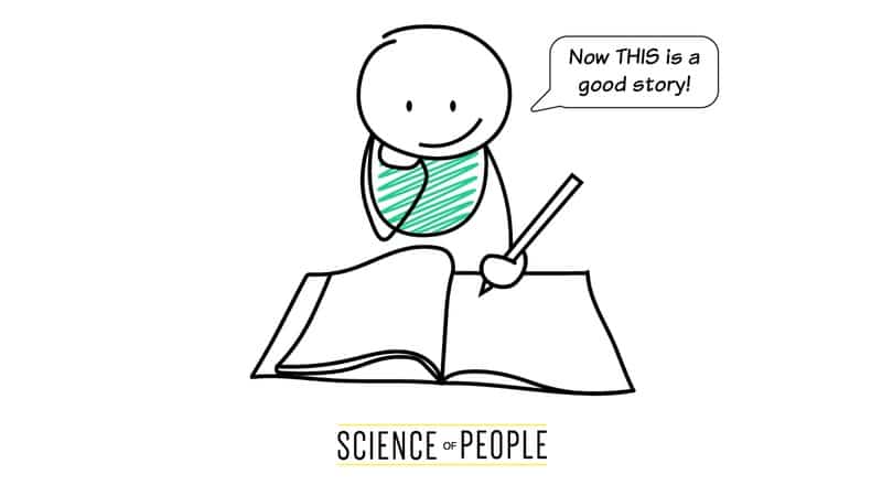 A boy writes in his book amd says, "Now THIS is a good story!"