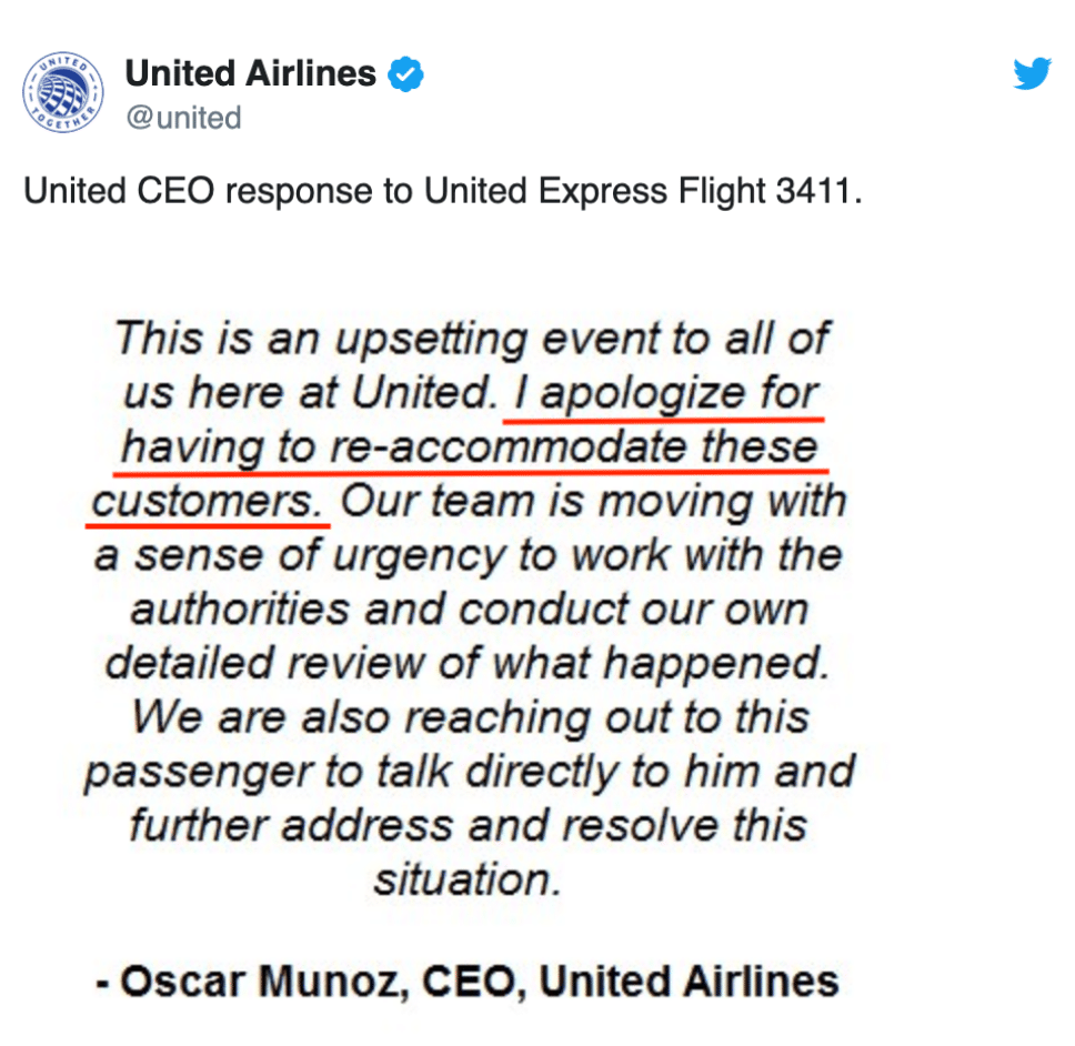 United Airlines apology email example