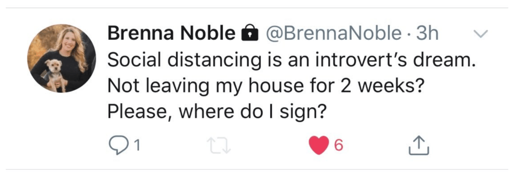 Brenna Noble's Instagram post about social distancing