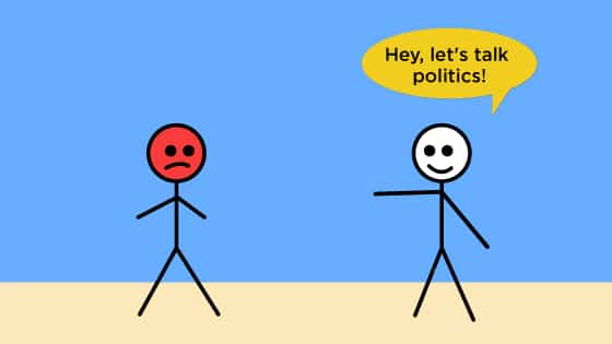 A stick figure asks to talk about politics in this offensive conversation example