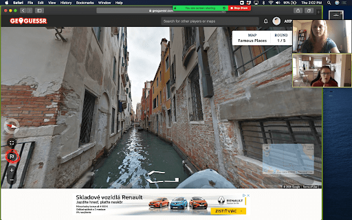 An screenshot of an online game called GeoGuessr where someone is exploring a canal in some part of the world. GeoGuessr is a captivating global exploration game that virtually parachutes you into a random corner of the world, using a street view panorama. Your objective is to scour the surroundings for clues that might help pinpoint your exact location on the world map.
