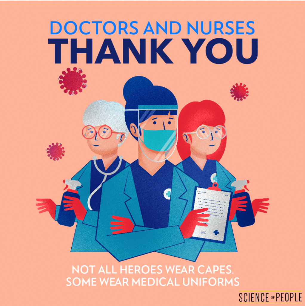 Thank You image to doctors and nurses: "Not all heroes wear capes. Some wear medical uniforms."