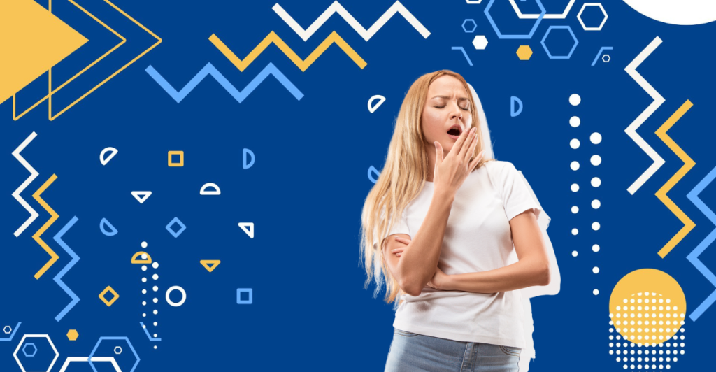 A woman in the act of yawning