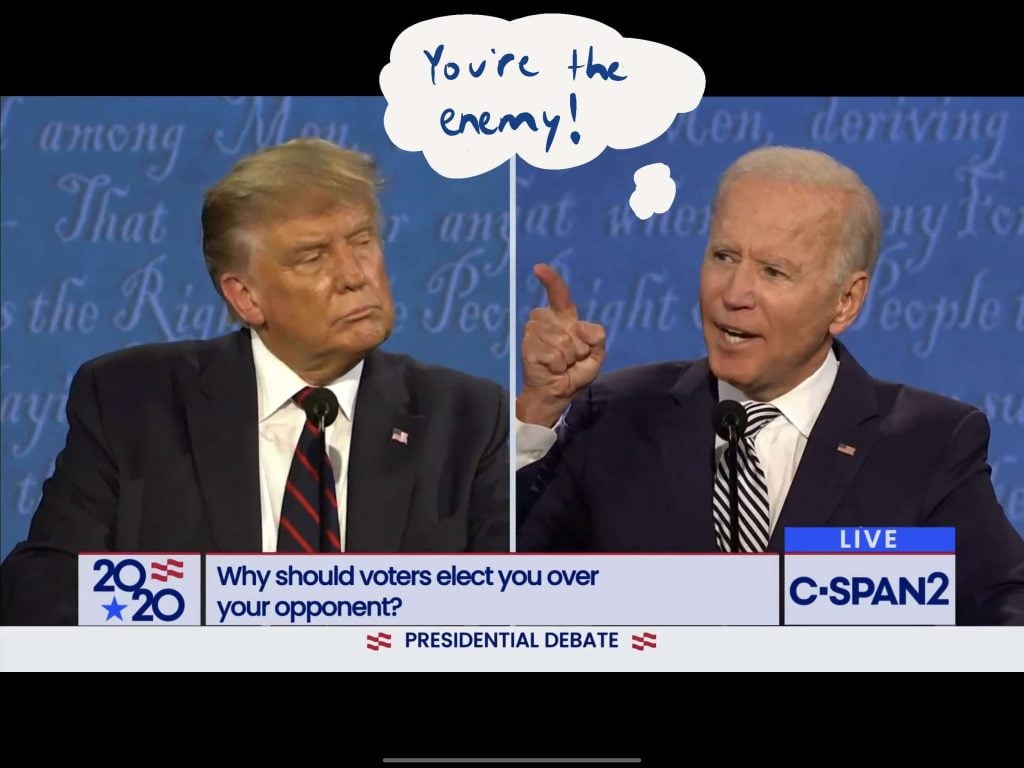 Biden points at Trump angrily