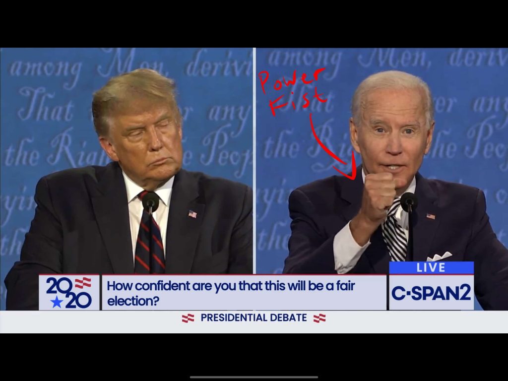 Biden uses the power fist gesture