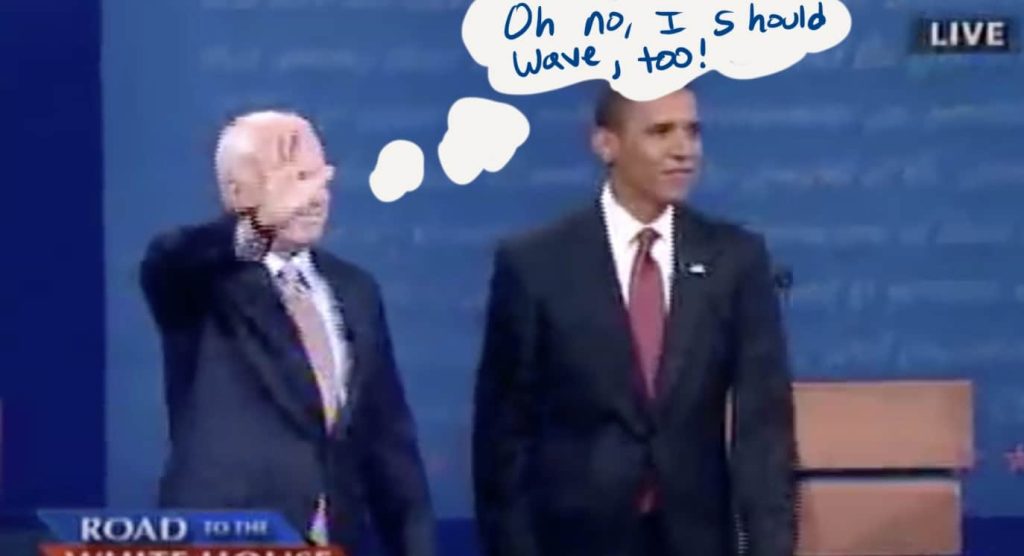 McCain waves after Obama.