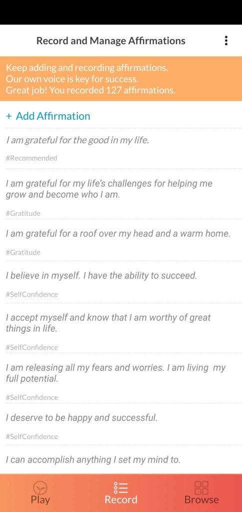 ThinkUp positive affirmation app's recordings