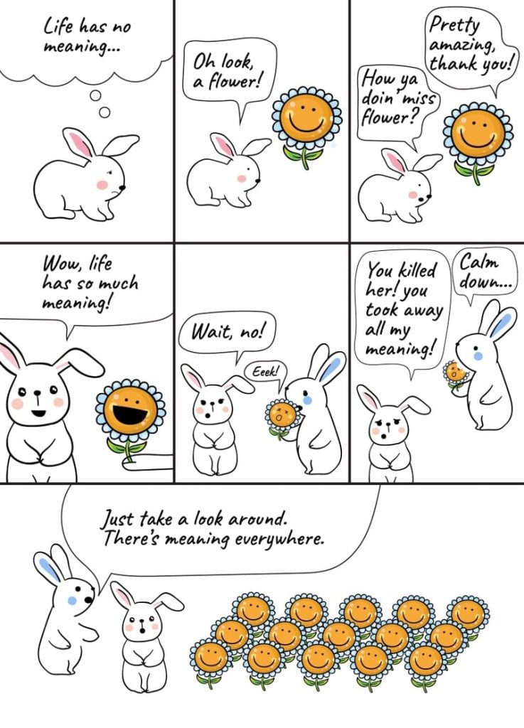 How to Find Meaning Infographic... Featuring rabbits and a flower (R.I.P.)