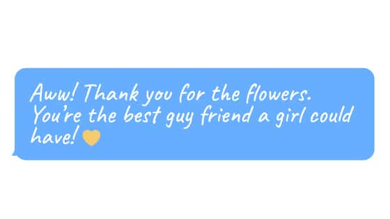 Emoji face and text:"Aww! Thank you for the flowers. You’re the best guy friend a girl could have!