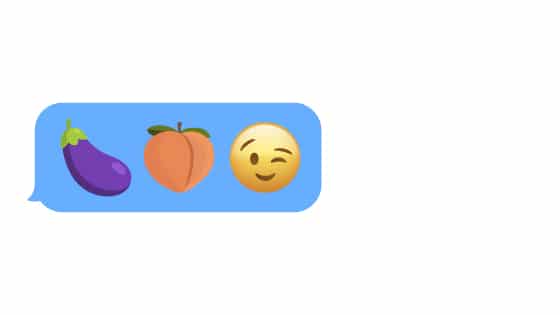 Message with eggplant, peach and winking emojis