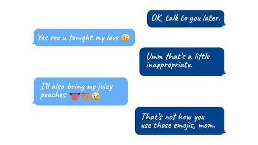 An example of an awkward texting conversation using emoji faces between a mom and her child.