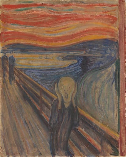 The Scream famous painting, which looks just like the Shocked Emoji face.