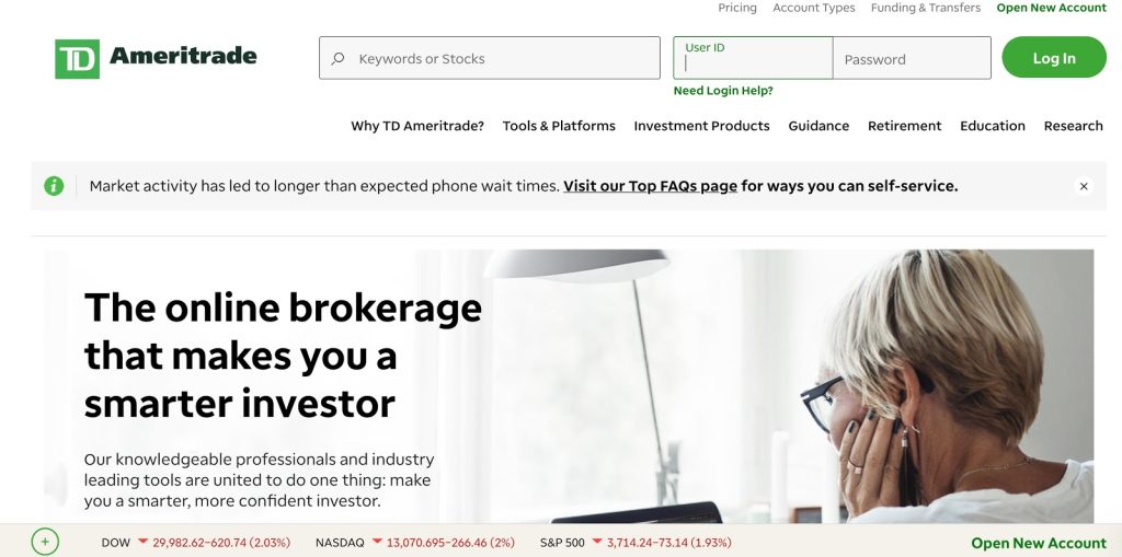 Ameritrade website screenshot