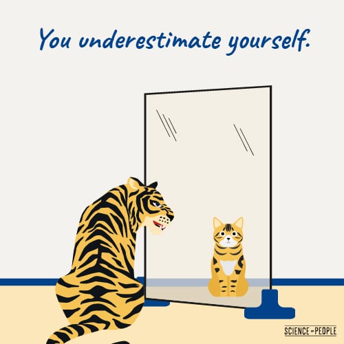 Graphic of a tiger that sees itself on the mirror as a kitty