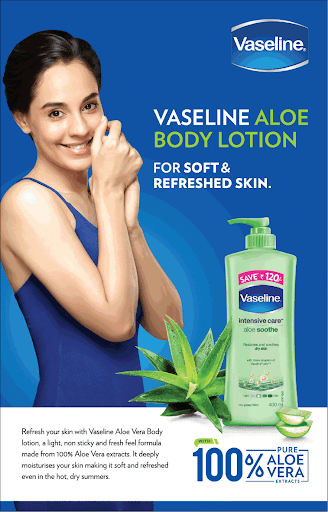 Vaseline body lotion ad where the half of the body is visible.