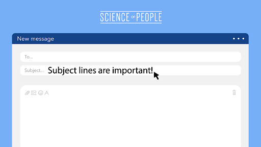 A graphic image from Science of People showing a new email being drafted with the subject line: "subject lines are important!"