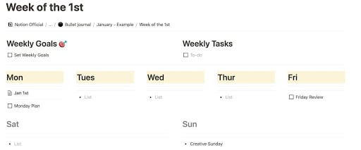 Example of a Notion goal setting template