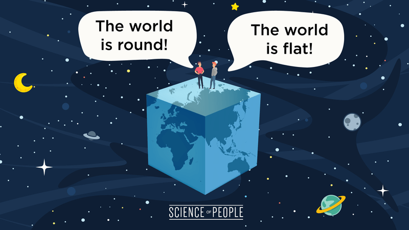 2 people arguing whether the world is round or flat; however, the world is a square.