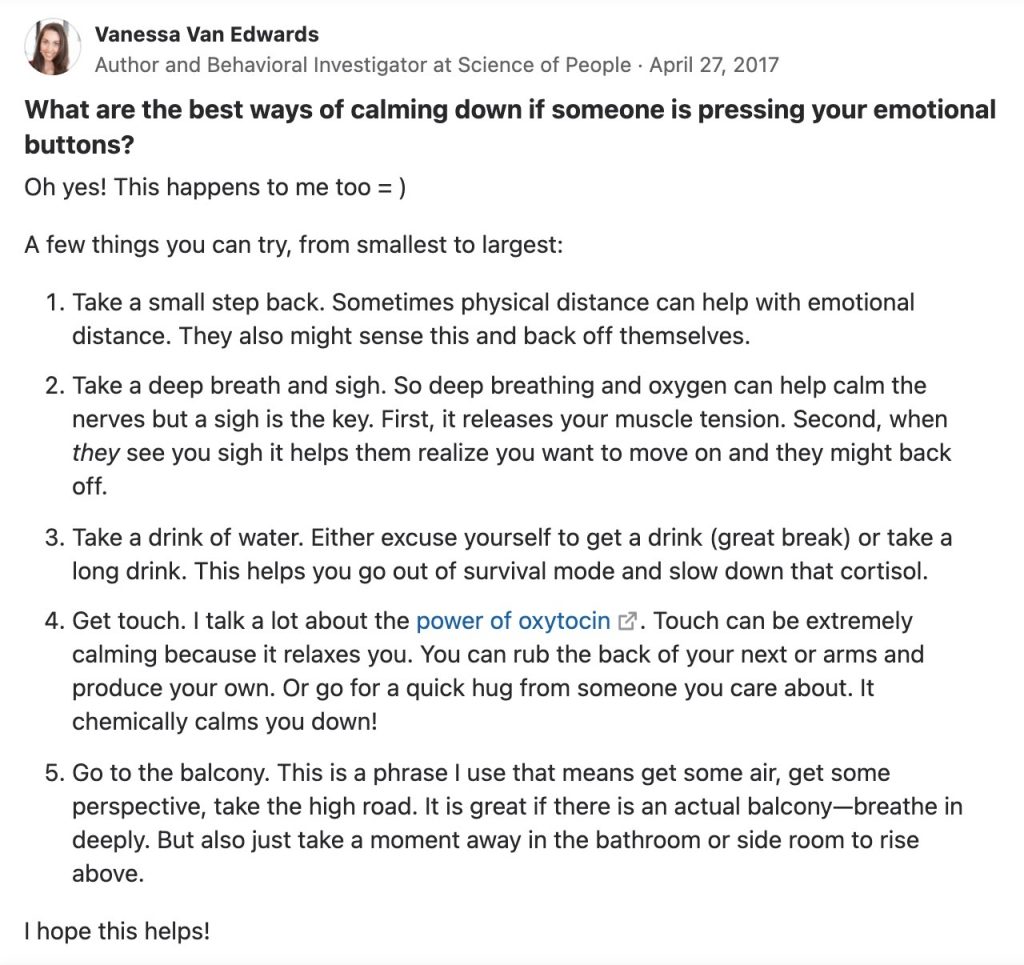 Vanessa Van Edwards Quora answer