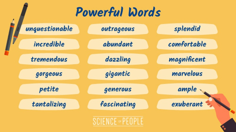 A list of powerful words.