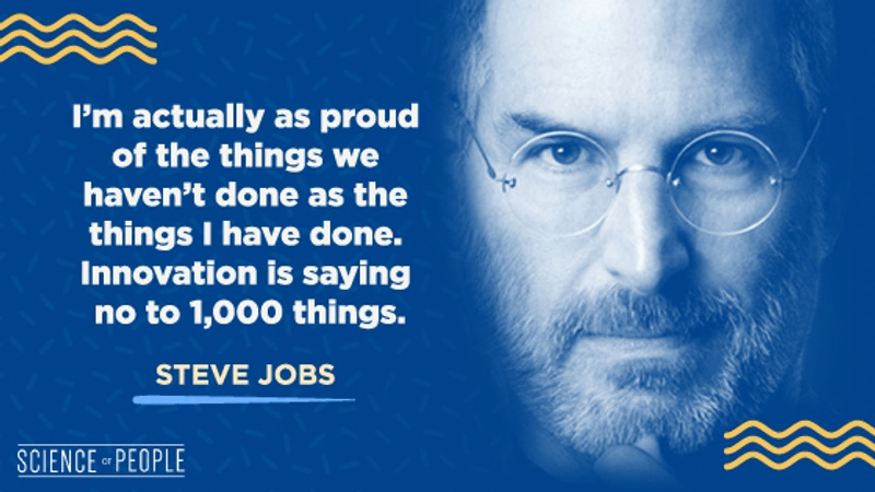"I'm actually as proud of the things we haven't done as the things 1 have done. Innovation is saying no to 1,000 things." - Steve Jobs