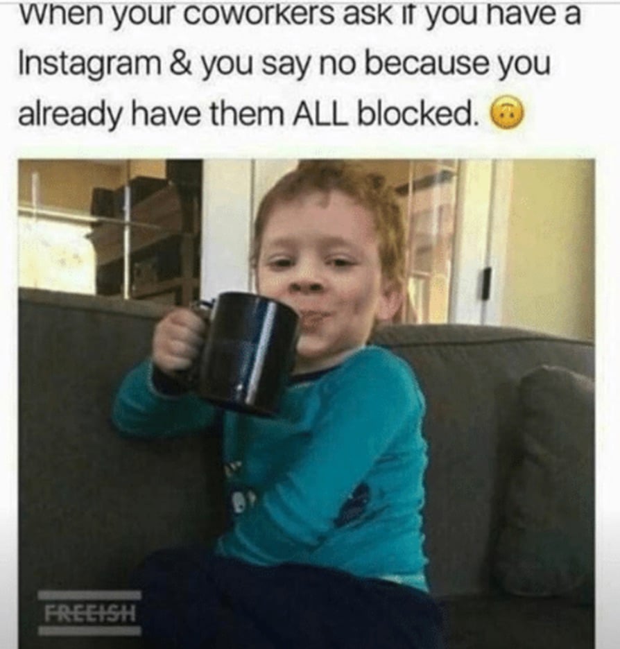 112 Funniest Coworker Memes Guaranteed To Make You Laugh 28 when your coworkers ask if you have a Instagram and you say no because you already have them ALL blocked