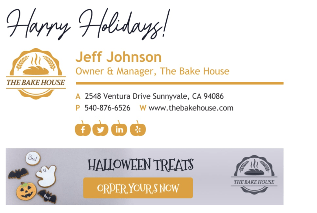 An email signature which uses halloween as the theme.