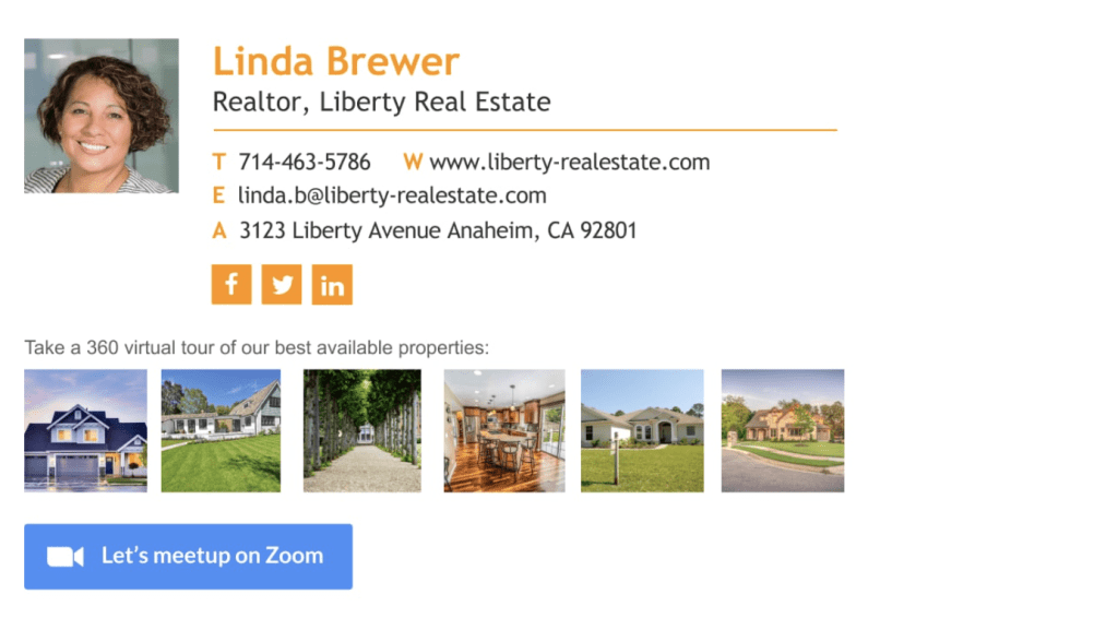 An email signature with a CTA: Let's meetup on Zoom