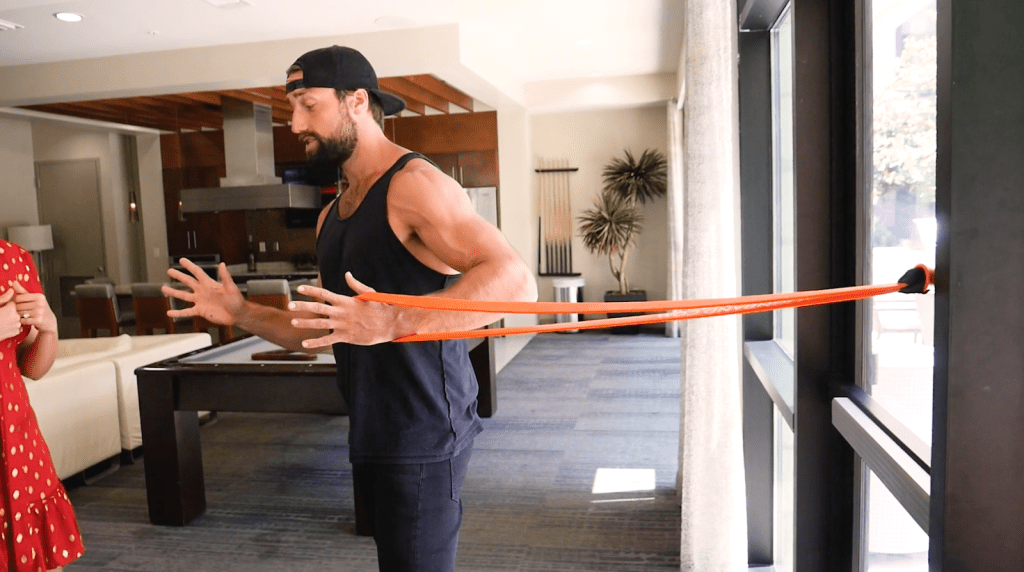 Using a resistance band on a door.