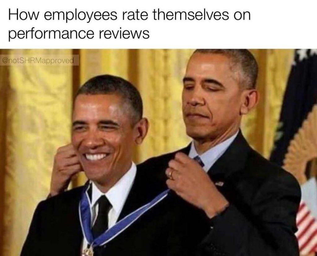 How employees rate themselves on
performance reviews