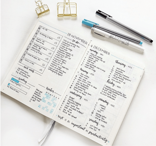 A example of a bullet journal which is a great way to practice how to journal