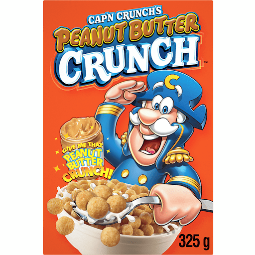 An image of the cereal Cap’n Crunch, although most people remember it as captain crunch, which is an example of the mandela effect.
