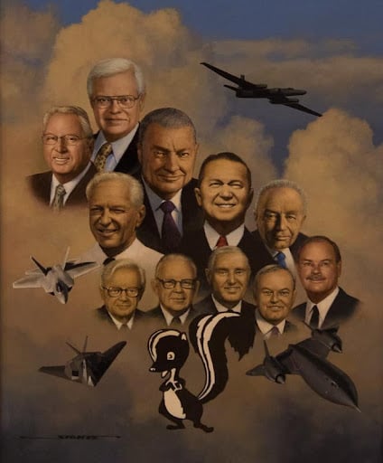 A picture of a team of engineers that is a division of Lockheed Martin that developed secret projects for the Pentagon during WWII. They are now called Lockheed’s Advanced Development Programs, but were formally referred to as Skunk Works.