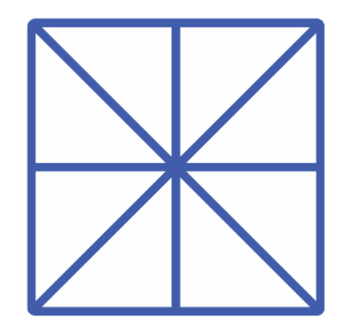 A square divided into many triangles inside that is part of the trick question, "how many triangles are in this image?"