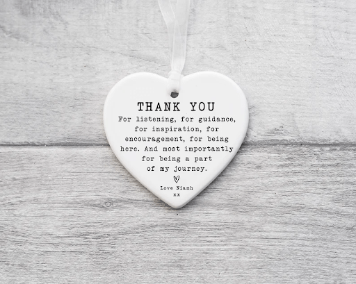 Custom thank-you ornament as a going away gift