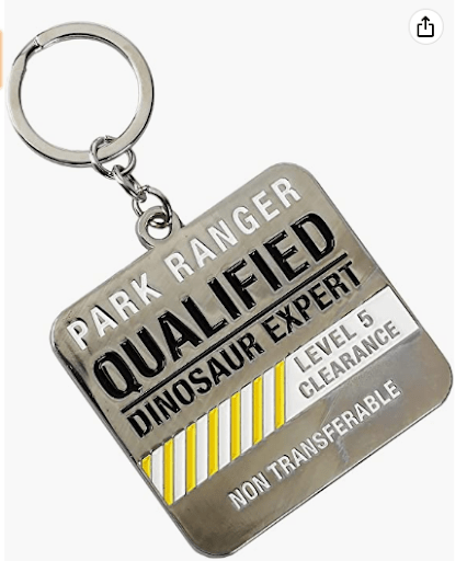 Jurassic Park ranger keychain that would make a unique employee gift.