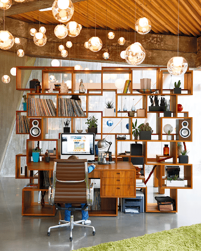 Make your shelving functional and beautiful as an office decor idea