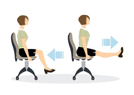 In this cartoon a woman is at work doing leg lifts in her chair as an office exercise