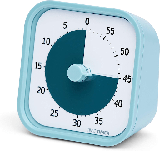 A blue timer to help with increasing attention span