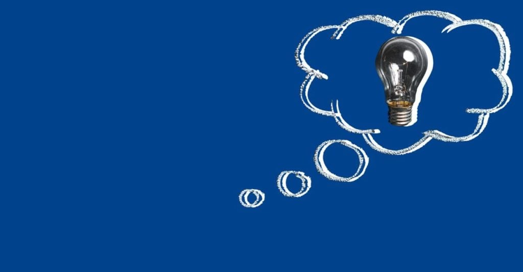 An image of a thinking bubble with a light bulb in the middle, with a dark blue background. This relates to the article which is about going beyond self-interest to fix your relationship.