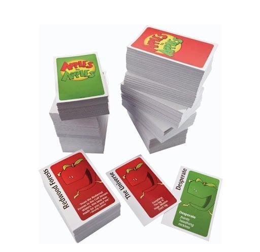 A fast-paced word-play game called apples to apples that makes a great party game for families.