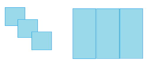 An image showing proper bulletin board etiquette, and how to divide it into sections so it's not overwhelming. On the right, there are three rectangles side my side (vertical), showing one way you could divide it up. On the left, there are three overlapping square diagonally. This relates to the article which is about bulletin board ideas.