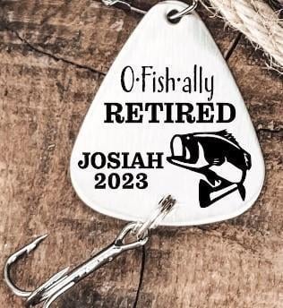An image of one of many retirement gift ideas, a customized Fishing Lure from Etsy