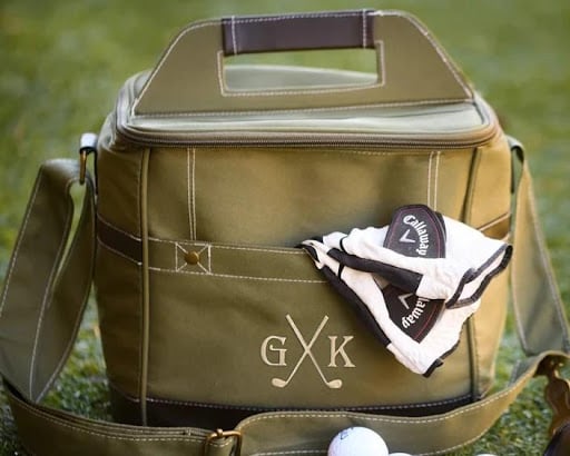 An image of one of many retirement gift ideas, a personalized golf Caddy cooler