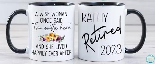 An image of one of many retirement gift ideas, a Custom coffee mug