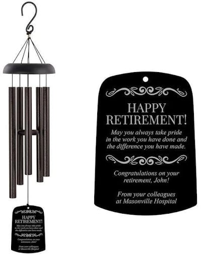 An image of one of many retirement gift ideas, a personalized Wind chime