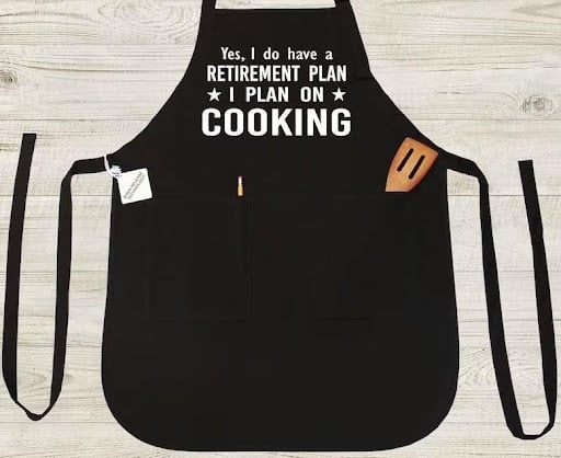 An image of one of many retirement gift ideas, a Funny retirement apron