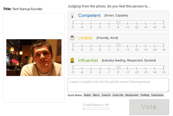 PhotoFeeler rating competency, likability, and influence