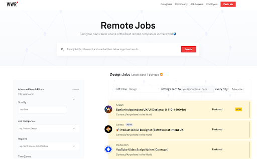 An image showing a company's website called We Work Remotely. We Work Remotely (formerly Remotees) aggregates remote job listings from multiple sources, saving you time in your search. This is helpful to know for someone who is on a remote job search.